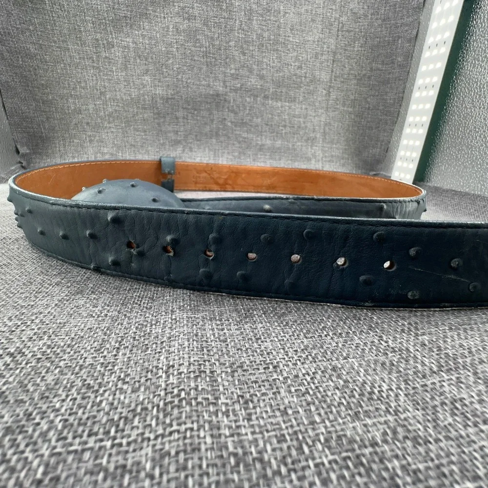 Los Altos Boots Ostrich Belt Mens Size 42 Blue Full Quill Western Leather READ